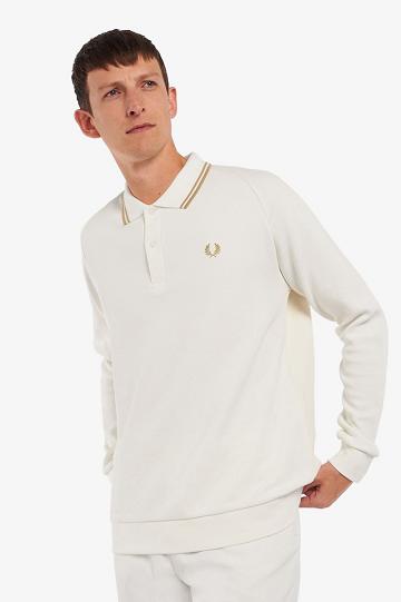 White Fred Perry Panel Polo Men's Shirts | PH 1517UZGT